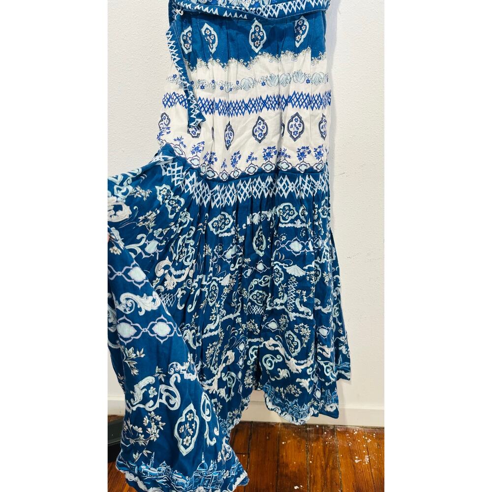 SALONI Blue White Abstract Design Nya Collared Sleeveless Button Up Dress US 2 - Picture 13 of 15